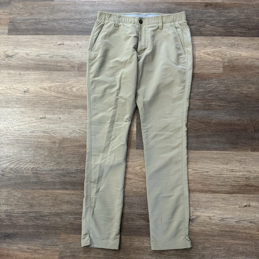 Men's Under Armour Khaki Beige Golf Pants‎ Size 34x32 Preppy Outdoors Golf